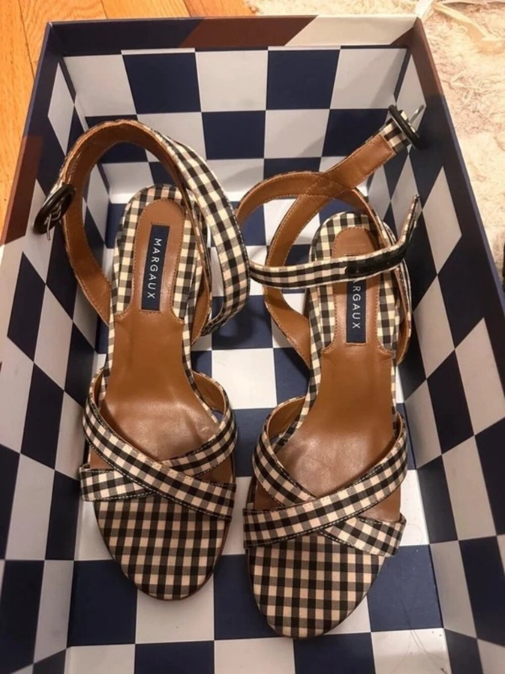 Margaux Gingham Block Heel Sandals